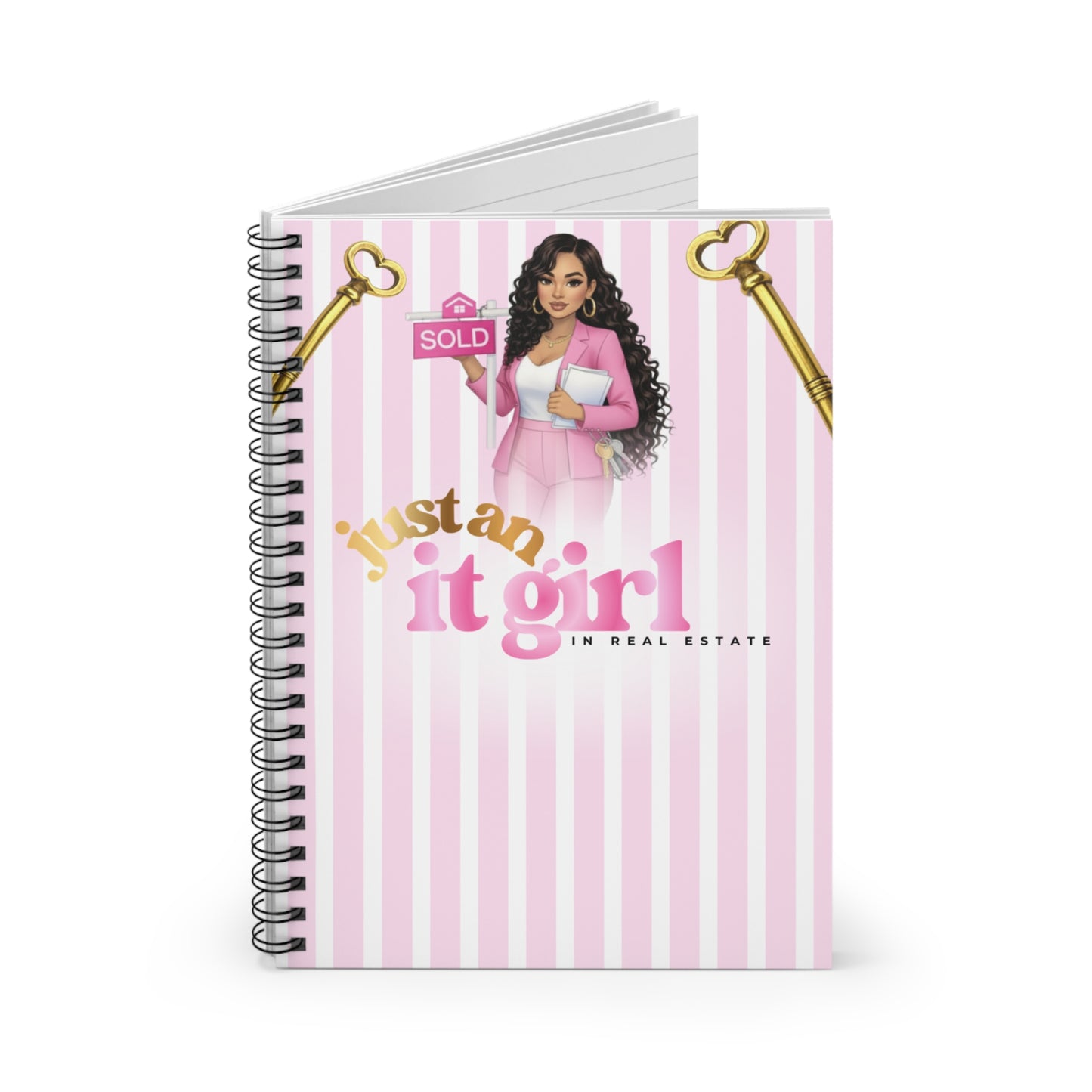 Just an It Girl in Real Estate Spiral Notebook — Pink Striped Realtor Journal