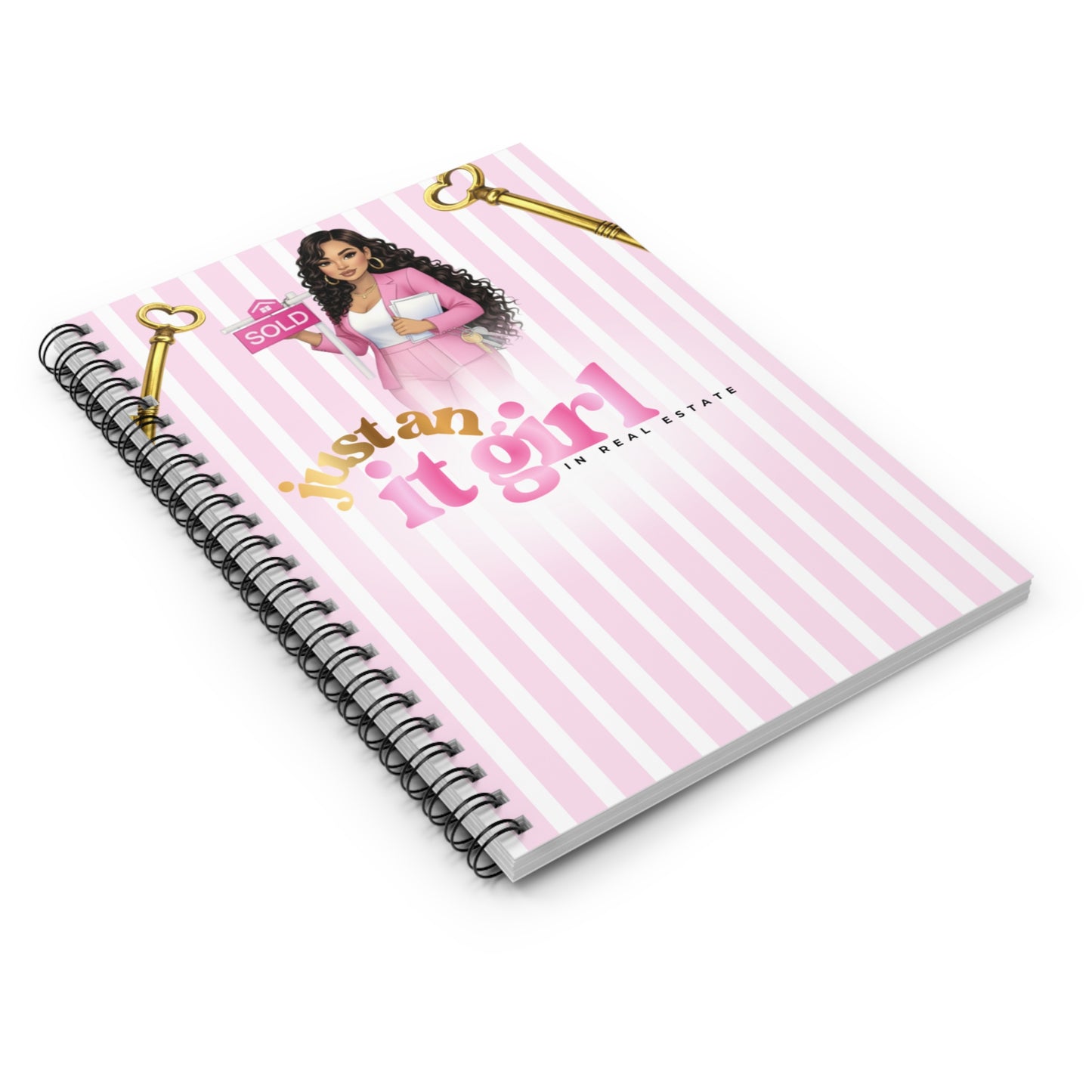 Just an It Girl in Real Estate Spiral Notebook — Pink Striped Realtor Journal