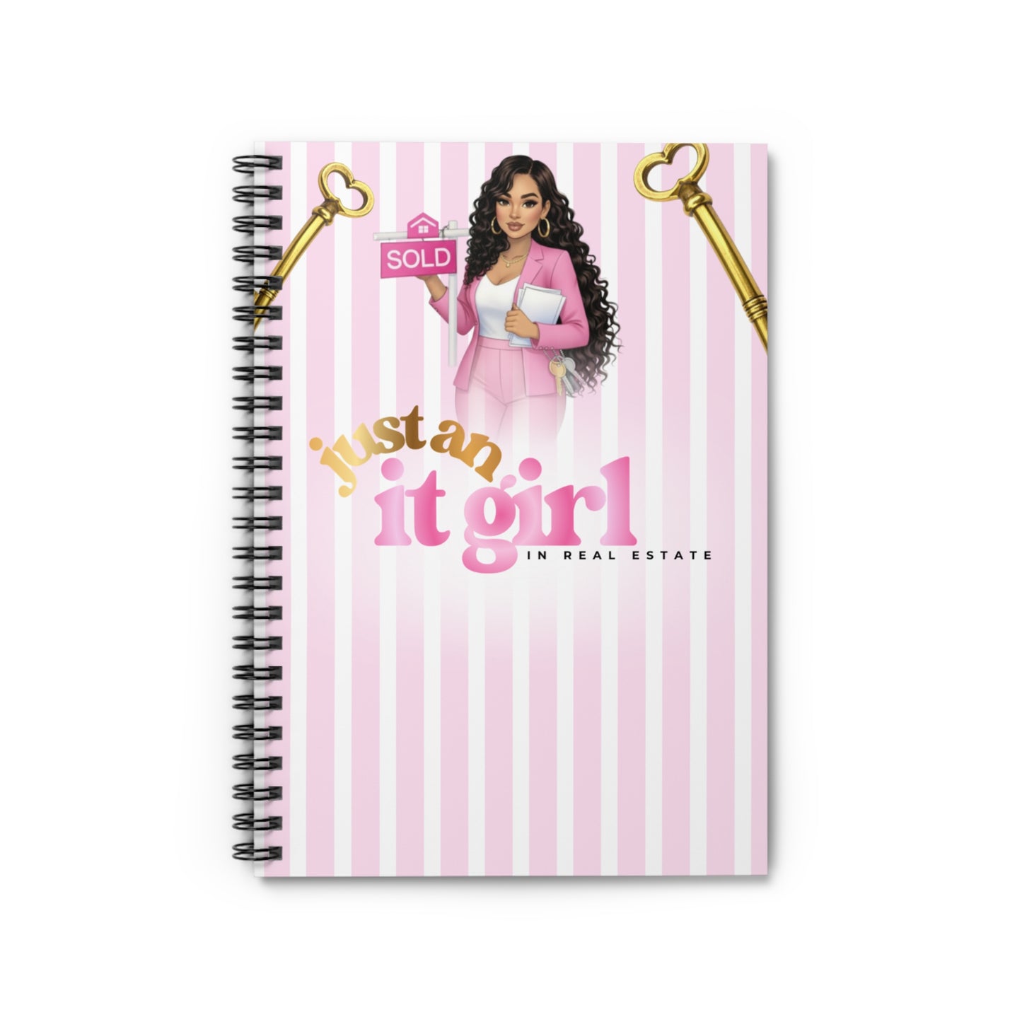 Just an It Girl in Real Estate Spiral Notebook — Pink Striped Realtor Journal