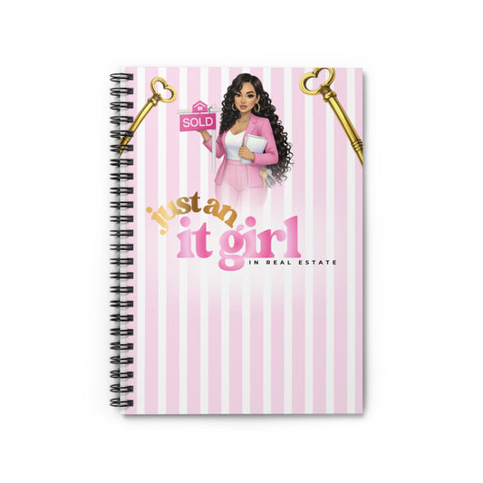 Just an It Girl in Real Estate Spiral Notebook — Pink Striped Realtor Journal
